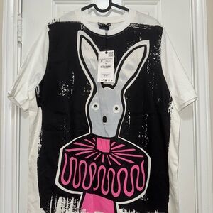 Zara Black and Pink Graphic Rabbit Tee